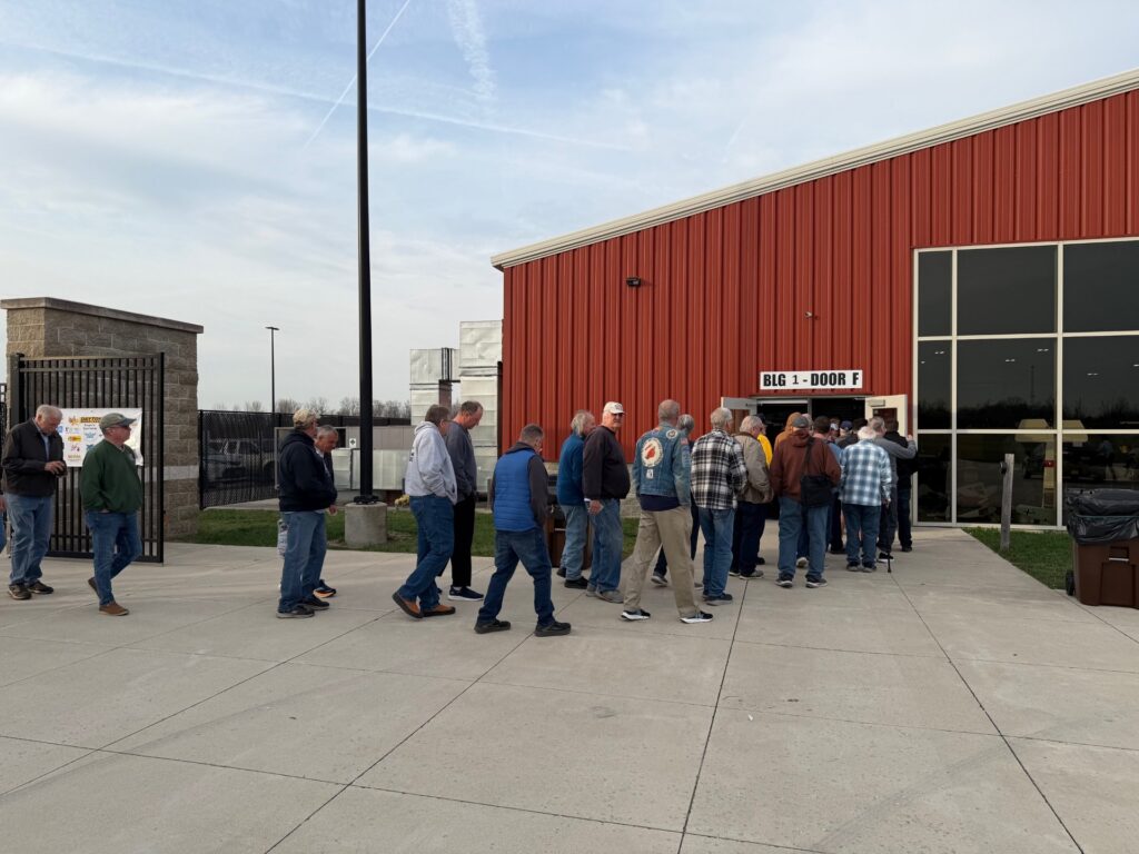 Lining up to get in.