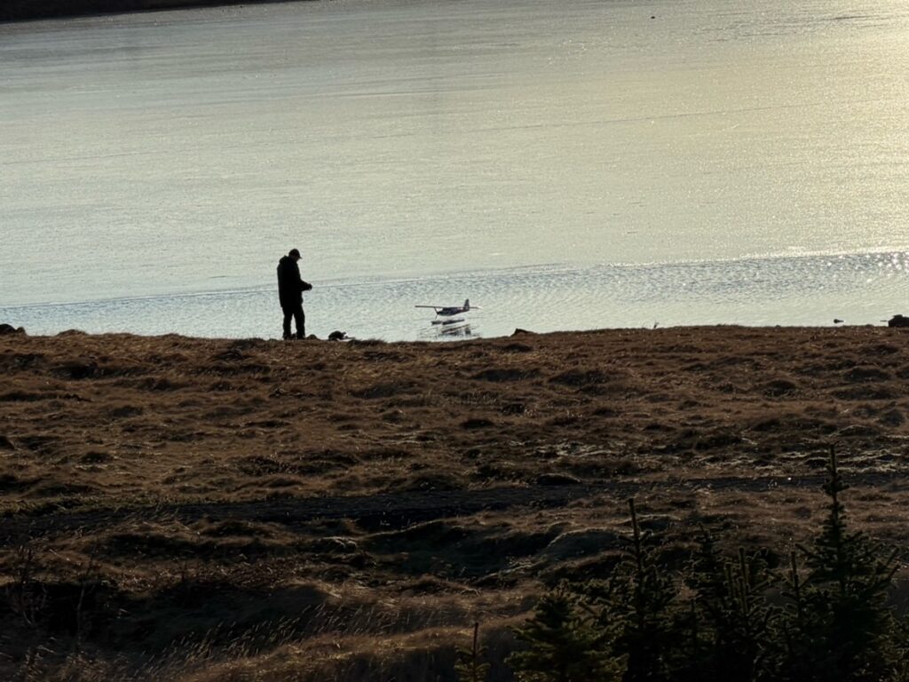 The author enjoys float-flying on a frozen lake.