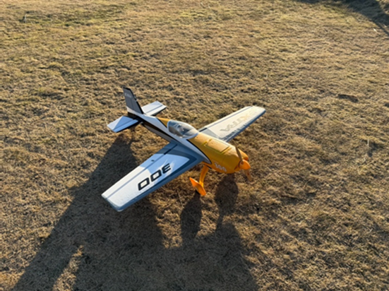 Magnus&rsquo; V1 E-flite Extra 300 that the author was able to fly.