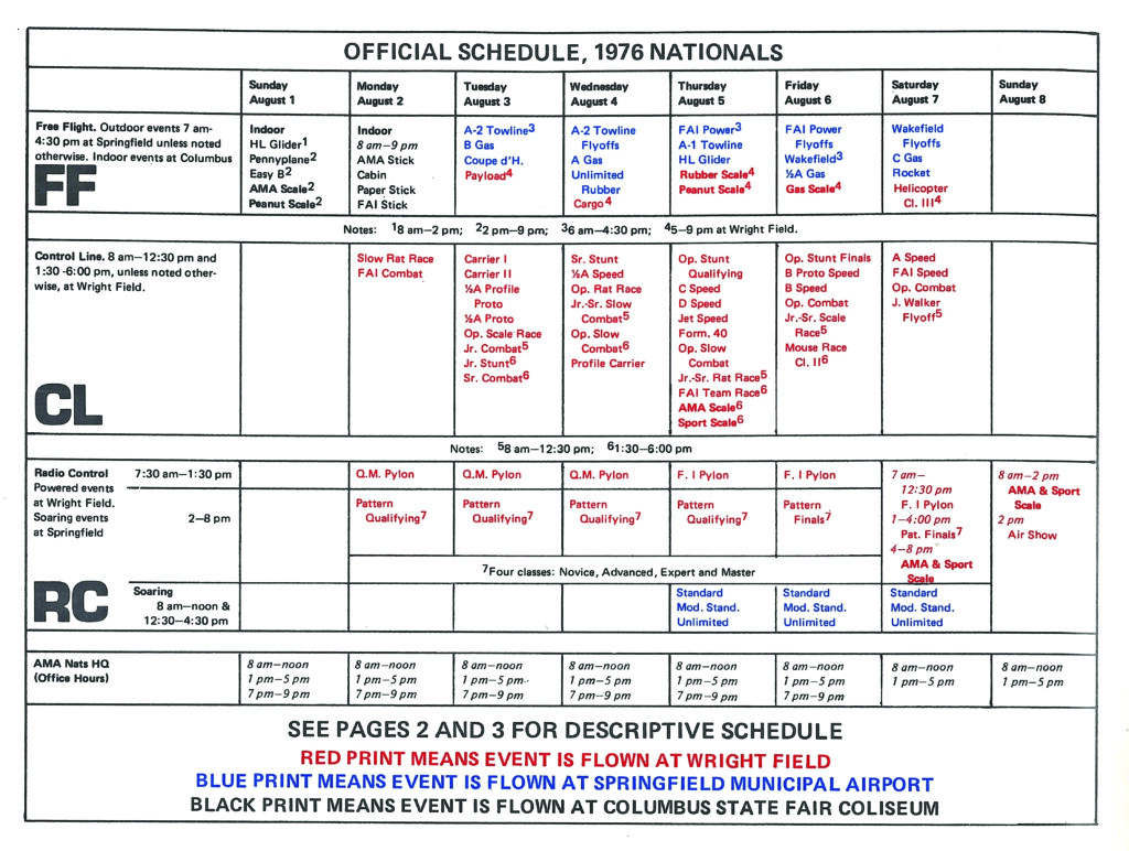 The schedule for the 50th Nats that appeared in the official program.