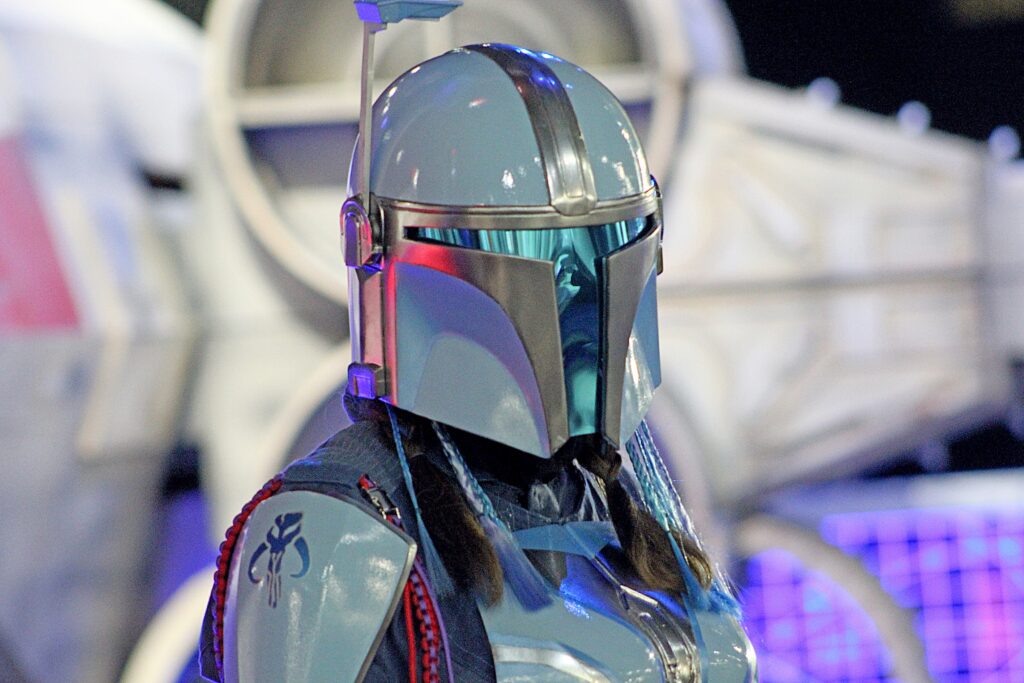 Visitors were able to take photos in front of the exhibit with costumed Star Wars characters, such as these Mandalorians. 